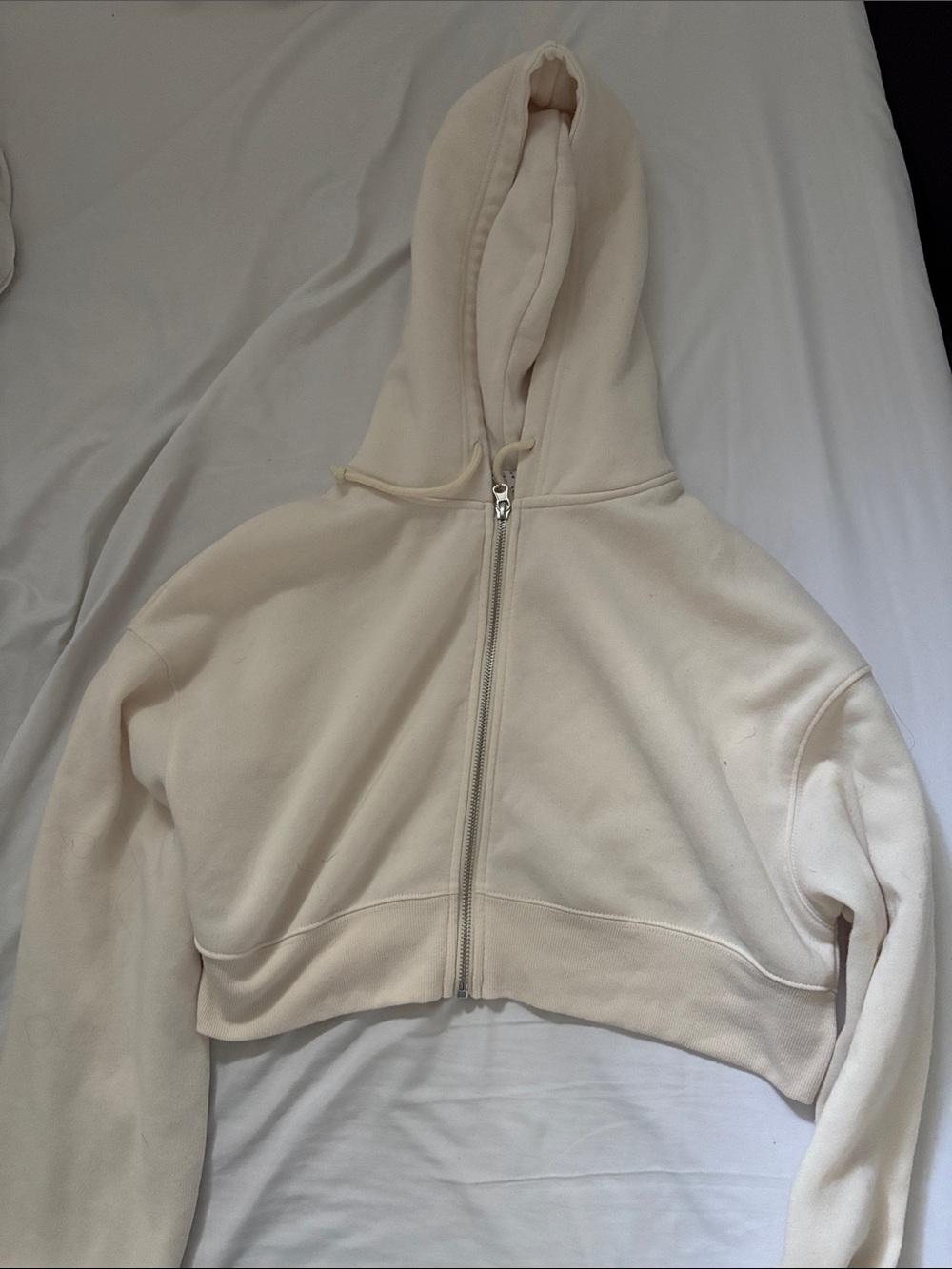 Cropped Cream Zip-Up Hoodie Jacket